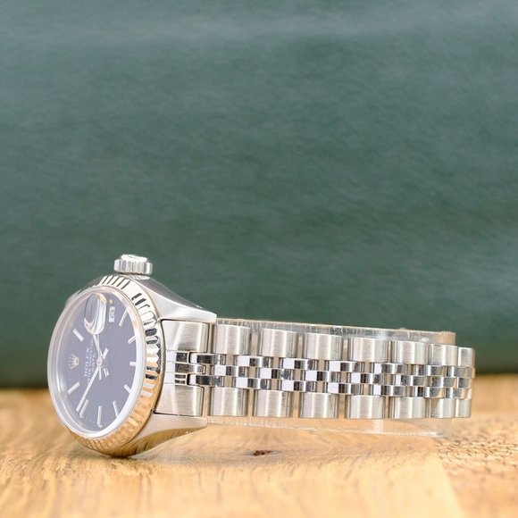 ROLEX DATEJUST GRAY INDEX DIAL 18KW GOLD FLUTED STEEL JUBILEE WATCH 26 MM 69174 - Picture 3 of 10